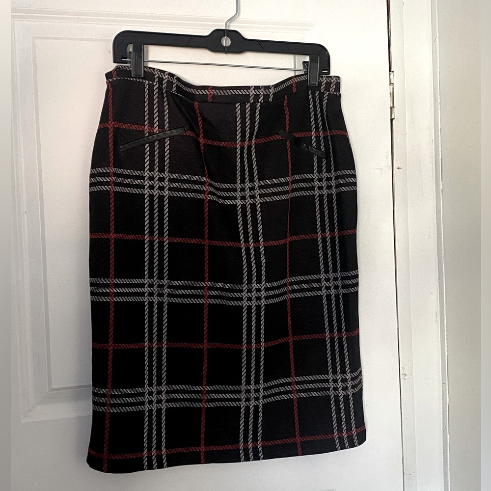 Jules & Leopold Black/White/Red French Velvet Pencil Skirt - Size: Large
